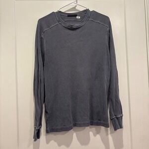 Richards Mens Long Sleeve Ribbed Thermal Shirt Blue Gray Size S Distressed